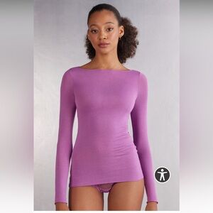 Boat Neck Modal Cashmere Ultralight Top, bright violet, SM, NWT